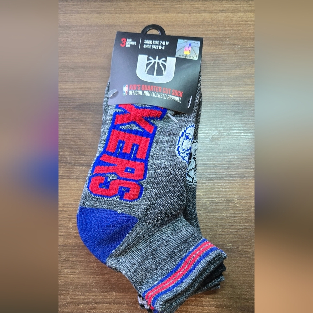 NBA 76ers 3 Pack Kids Gray and Blue Quarter Socks